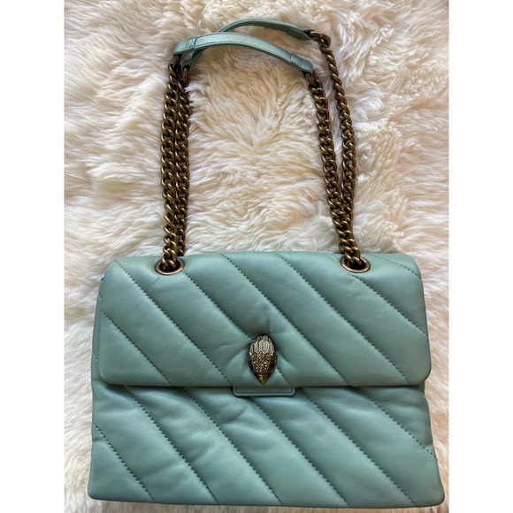 Kurt Geiger London The Soho Sage Green Quilted Leather Eagle Head Shoulder Bag